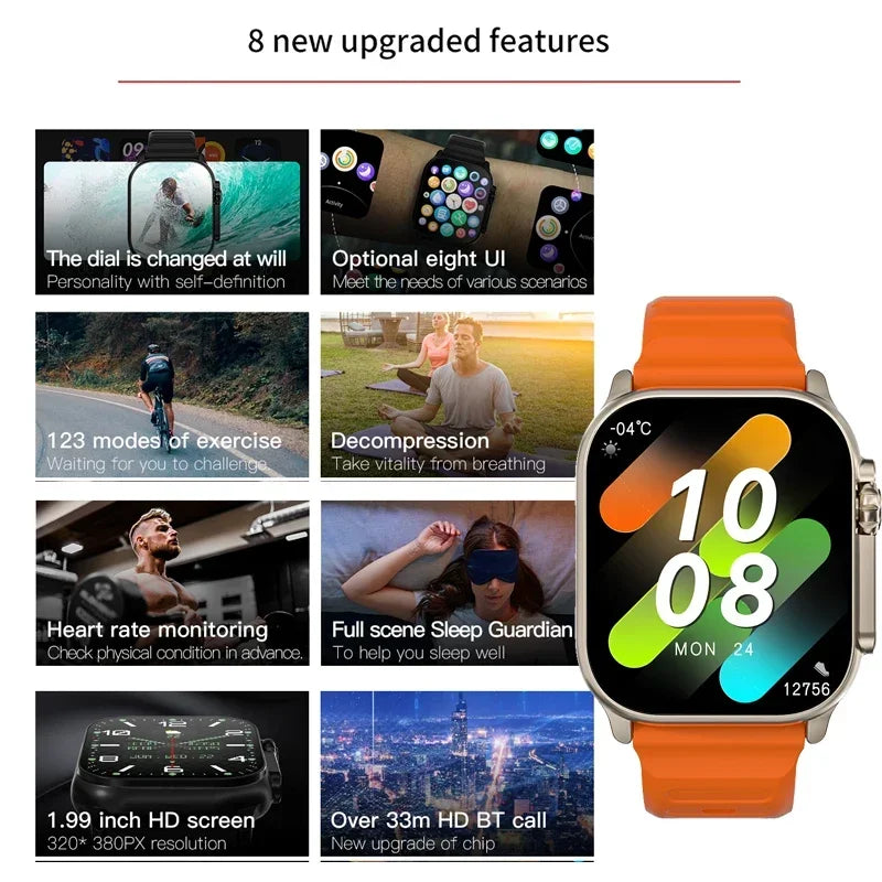 Reloj inteligente T900 Ultra 2 para hombre, 49 mm, Serie 8, pantalla AMOLED de 2,3", NFC, brújula, resistente al agua, compatible con Apple Watch IWO Ultra 8.