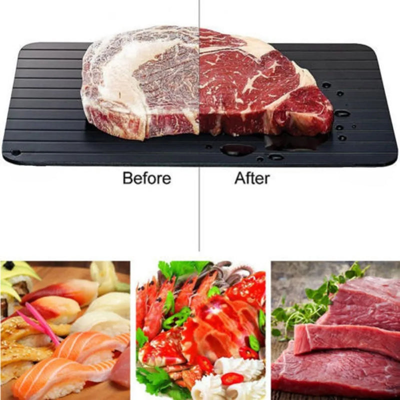 Bandeja de descongelación rápida para carne congelada, placa de descongelación grande con diseño de ranuras, descongela alimentos de forma rápida y segura.